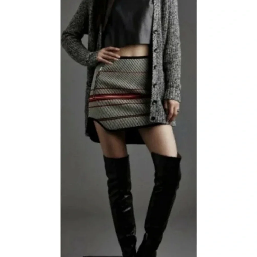 Rag & Bone Black White Mini Skirt Zipper‎ Structured  Casual Hi Low Preppy